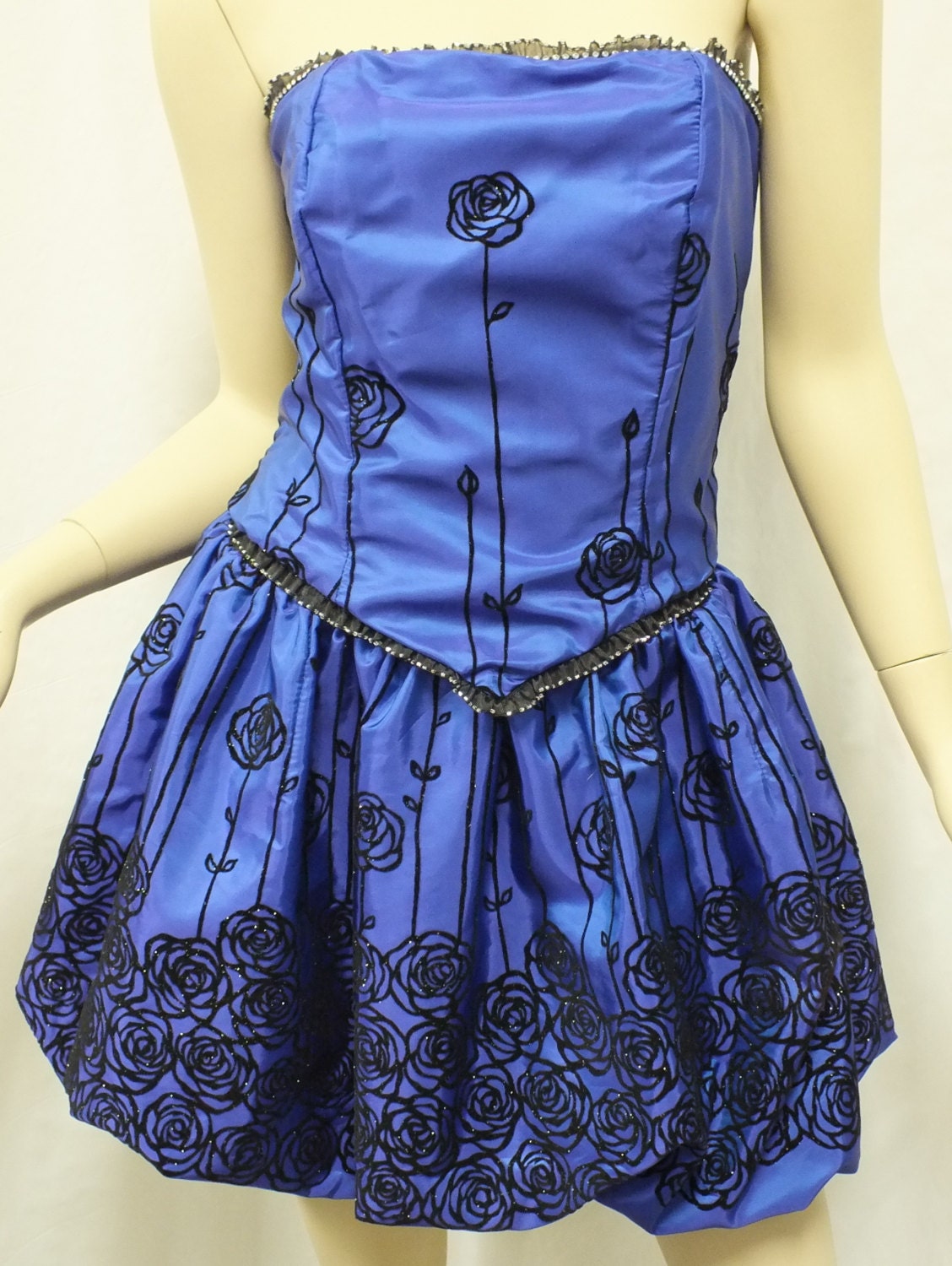 Prom  Strapless Dress Flocked Bubble Strapless Skirt and Strapless Bustier