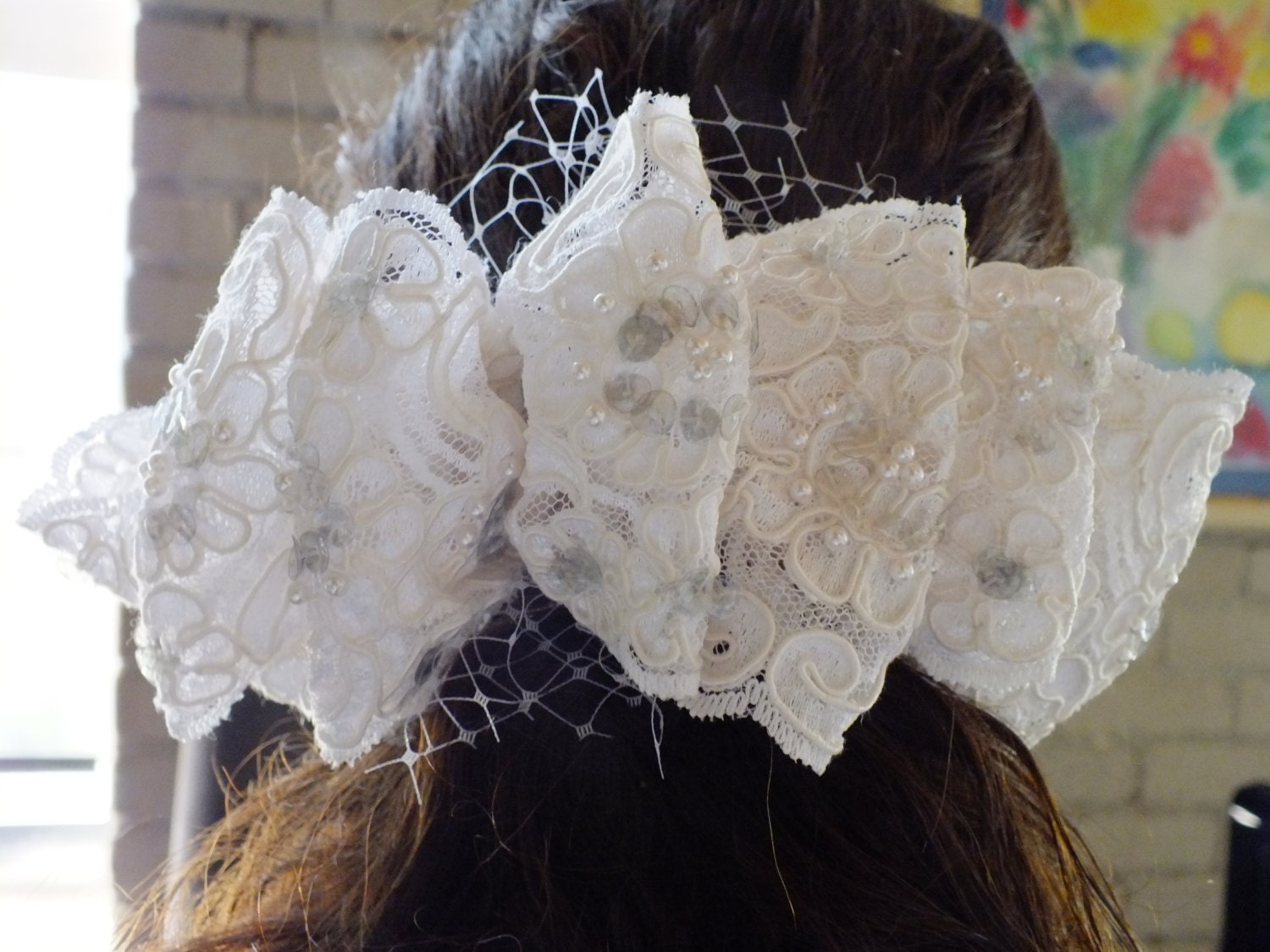 Lace Bridal Head Piece Barrette for Wedding of PROM Fascinator