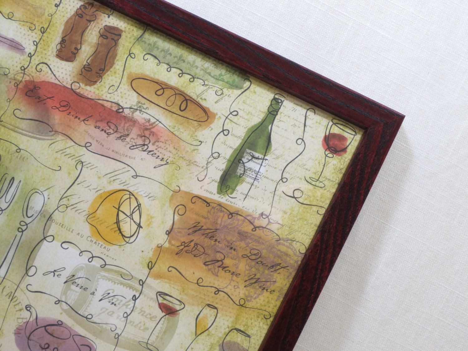 Magnetic Memo Board - Wall Decor - Dry Erase Board - Framed Bulletin Board - Good Food and Friends Theme - includes magnets