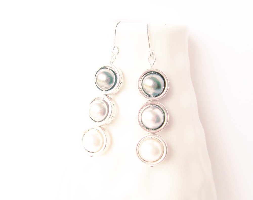 Pearl Dangle Earrings - Modern Jewelry, Gray, Grey, White, Ombre, Silver, June Birthstone, Contemporary Jewellery, Bridal, Bridesmaids