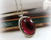Red Ruby Necklace Oxidized Silver Necklace Small Charm Necklace Red Necklace - Victorian Mourning Jewelry