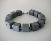 Wooden Beaded Statement Necklace / Beautiful Oversized Gray Cube Beads / "STONE BLOCK"