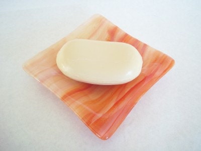 DISH - Sedona Sunset Coral Streaky Fused Glass Dish, Soap Dish, Ring Keeper, Mother's Day Gift