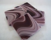COASTERS - Shades of Purple Swirl Fused Glass Coasters - Set of 4
