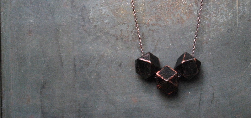 Black Copper Geometric Wood Necklace - Boho Necklace - Everyday