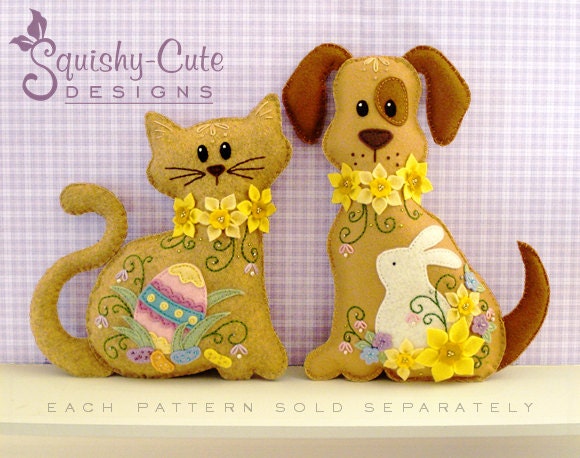 Dog Stuffed Animal Pattern - Felt Plushie Sewing Pattern & Tutorial - Daffodil the Easter Dog - Embroidery Pattern PDF