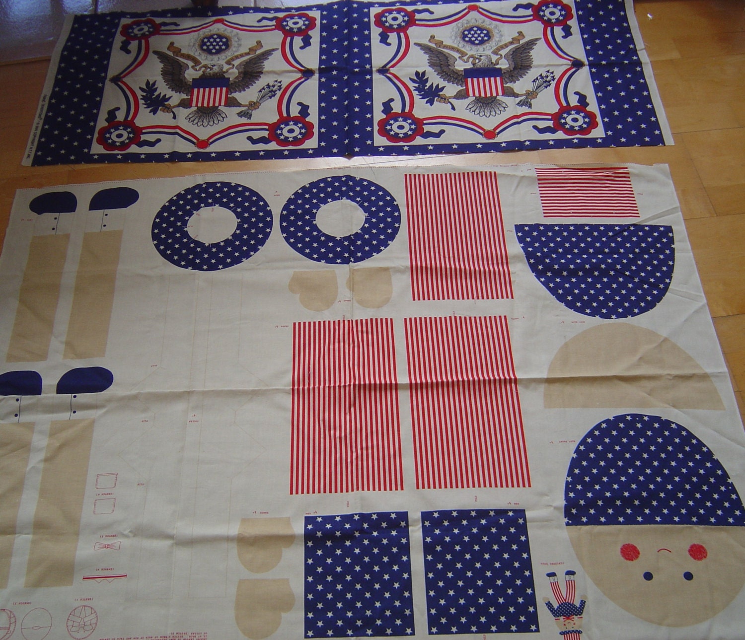 Two Patriotic Fabric Panels - Memorial Day, 4th of July, Veterans Day- Pillows, Stuffed Toy-Wall Hanging
