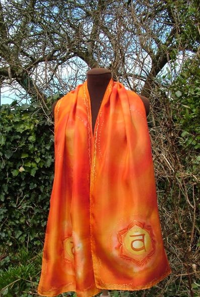 Vibrant and Sensual Orange - Swadhisthana the Sacral Chakra on Silk - Scarf, Shawl, Wrap