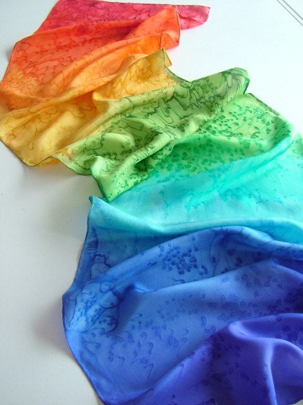 Vibrant Rainbow Handpainted Silk Scarf Wrap Shawl
