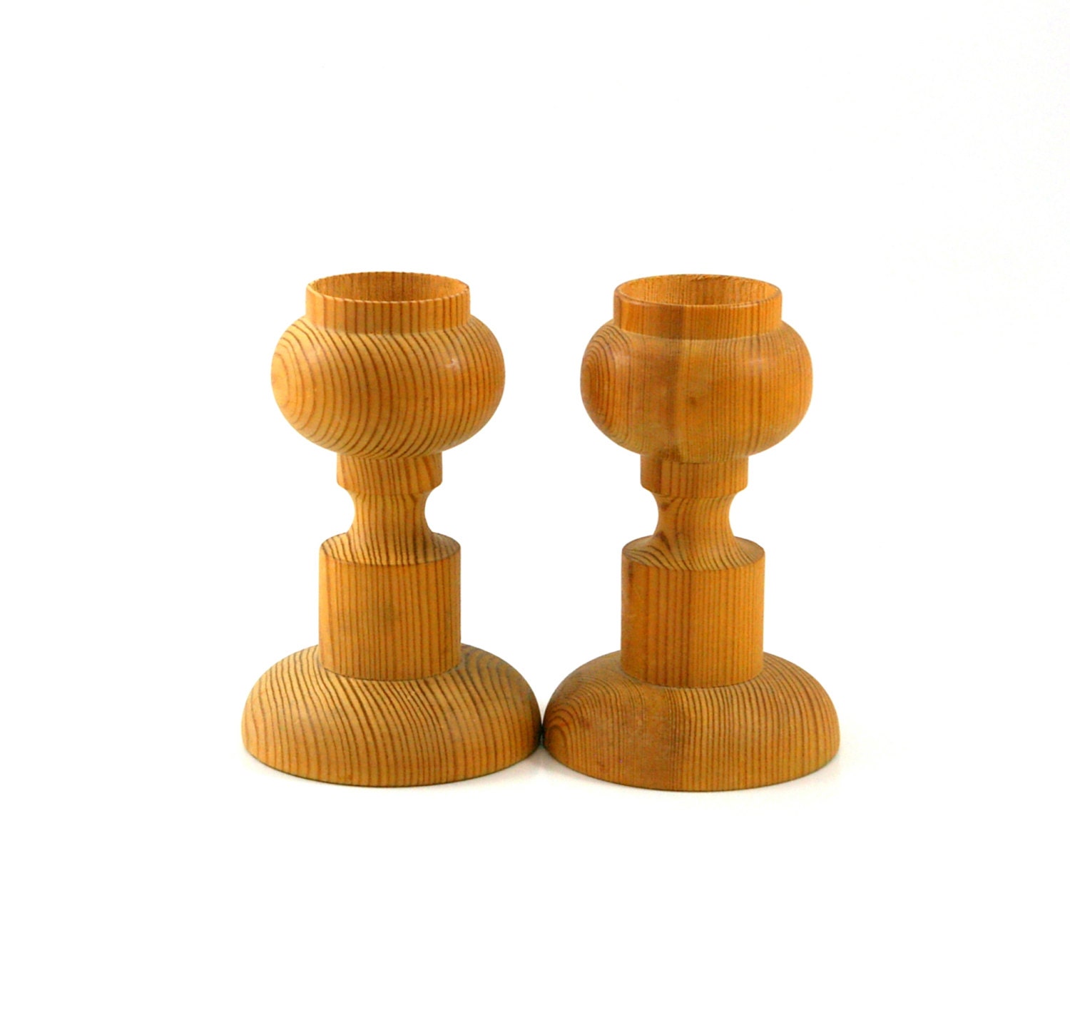 Two Aarikka of Finland Turned Wood Candle Holders