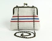 Red Blue French Grain Sack Clutch Eco Friendly Bag with chain, Bag Noir, Handmade in Ireland, Formal, Wedding, Bride, Eco Wedding
