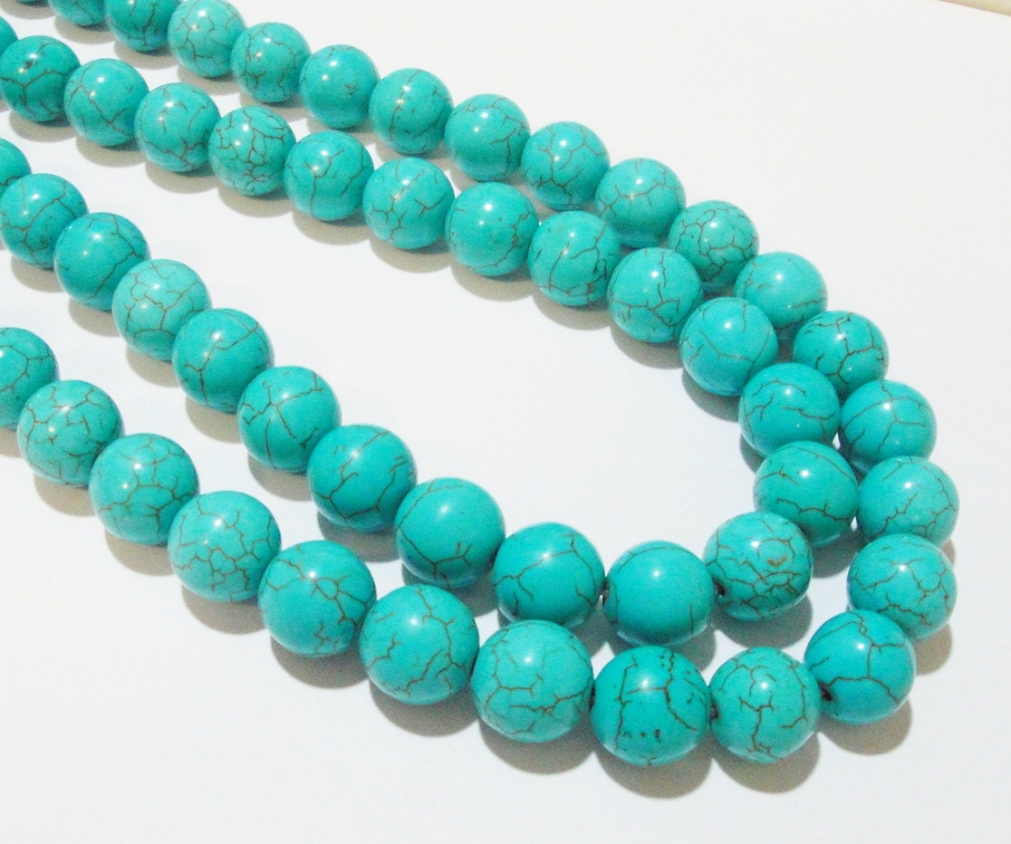 Blue Round Ball Magnesite Turquoise With Brown Veins Beads 10mm / 16 Inch Strand Only Beads Not Finished Jewelry