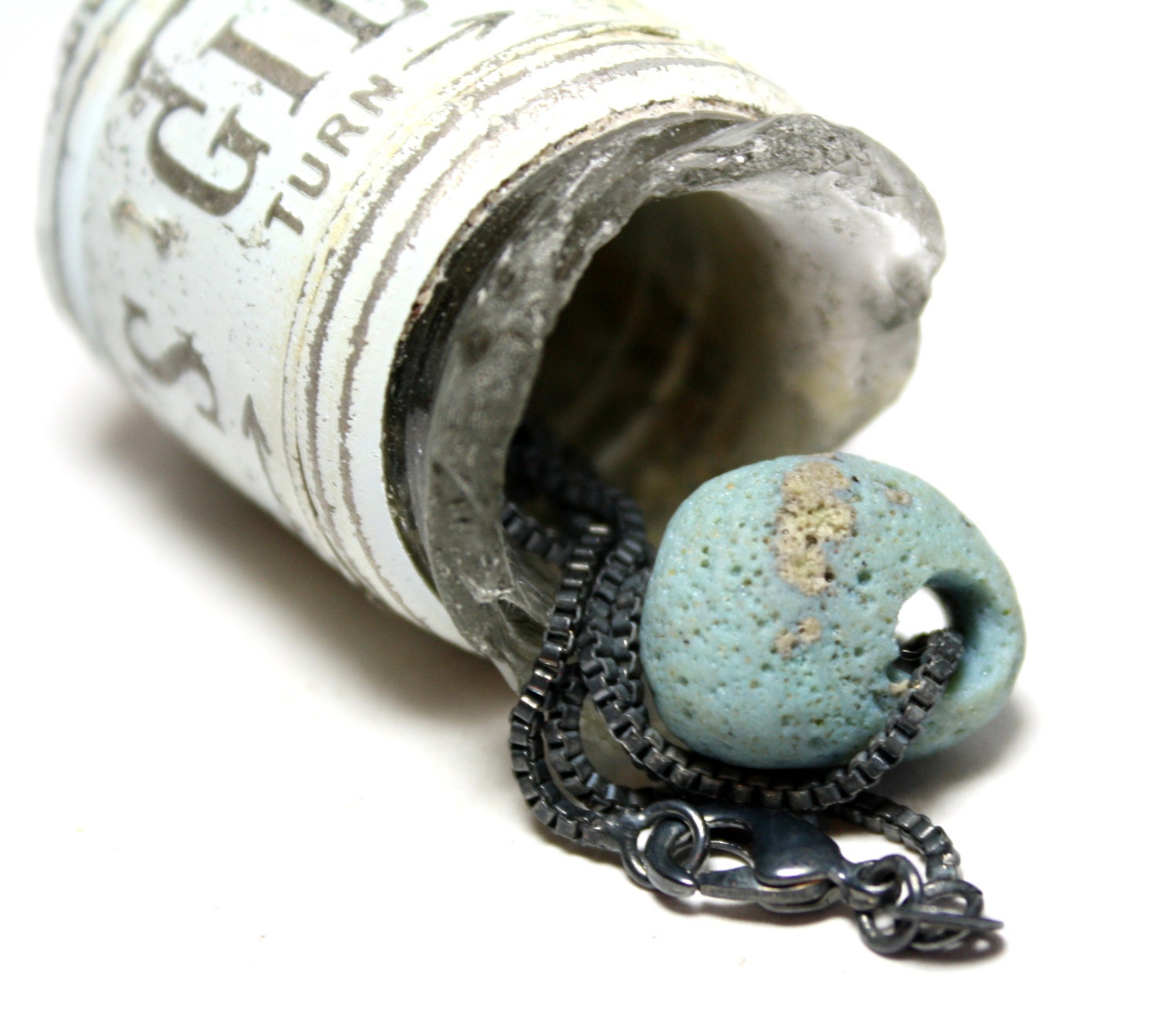 Blue Slag Glass Jewelry- Oxidized Silver Sterling Necklace- Bluestone Nugget Lelandite Bead- Handmade by Allybeans