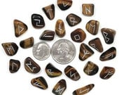 Mini Gold Tigers Eye Rune Set Hand Carved Elder Futhark With Manual & Pouch
