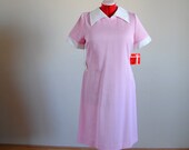 SALE Plus Size Vintage Dress 1960s 1970s Pink Ribbed Dress NWT // Valentines Day VaVoom // size 10/12 Large