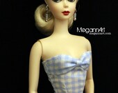 Pale Blue Gingham Dress and Earrings for Barbie, Misaki, Poppy, & 1:6 Scale Dolls
