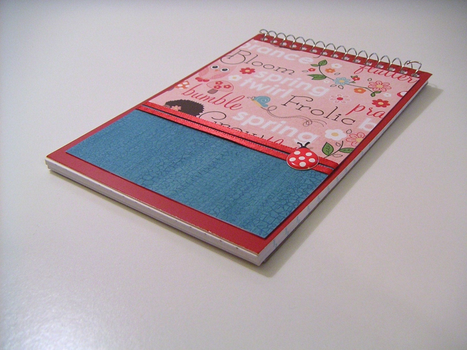 Red and Teal Spring Critters Spiral Memo Book