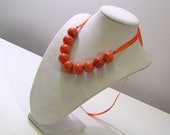 Coral Stone Ribbon Choker Necklace and Earrings Jewelry Set
