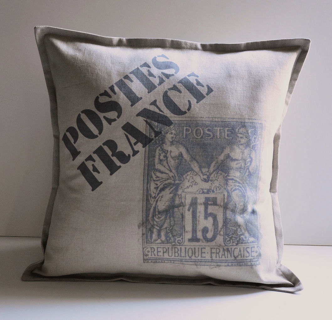 Postes France stamp pillow cover