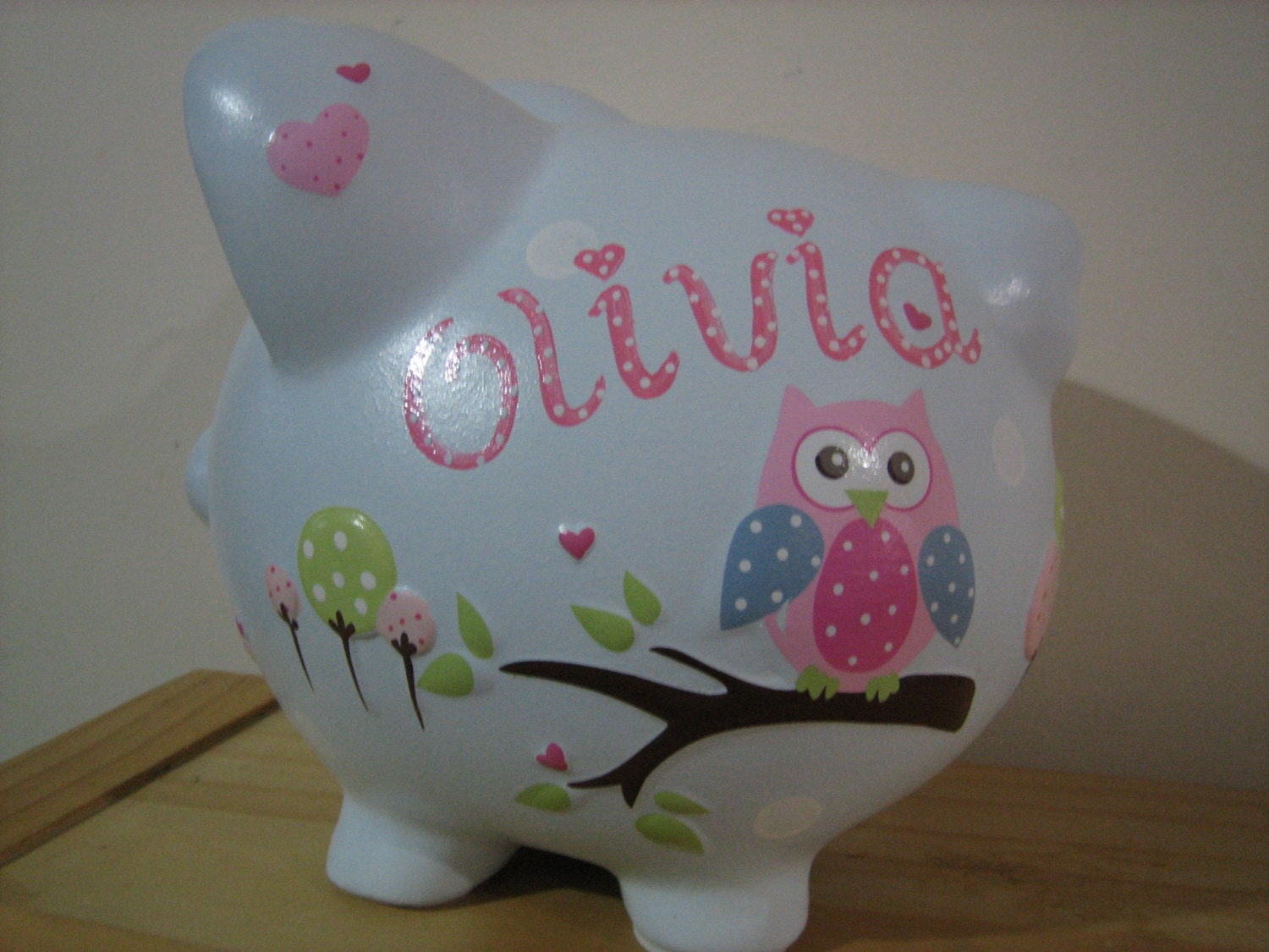 Personalized Large Owl Piggy  Bank Dena Happi tree  -Newborns , Boys , Girls , Ring bearer, Flower Girl,Baby Shower Gift Centerpiece