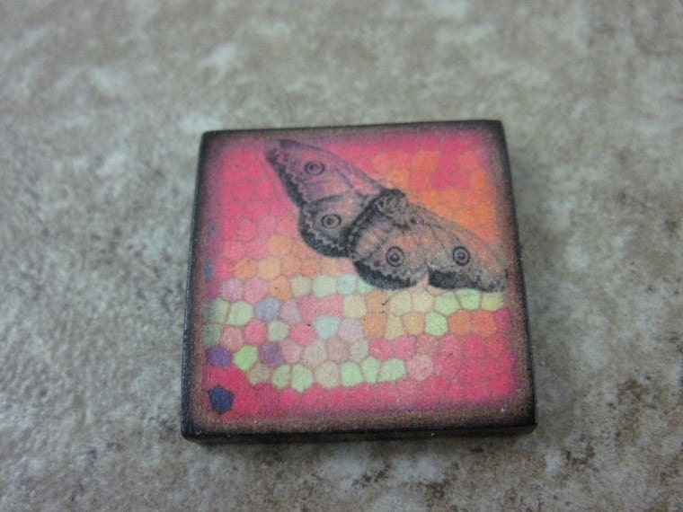 BUTTERFLY  Charm Pendant 1X1 Custom Drilled Ephemera Tile