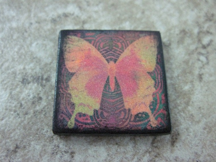 BUTTERFLY  Charm Pendant 1X1 Custom Drilled Ephemera Tile