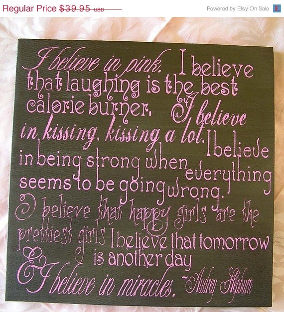 Mad-4-Grads Super Sale I believe in Pink, Audrey Hepburn Quote,  Expressive Art on Canvas wall decor for Dorm, kitchen, Kids room, family r