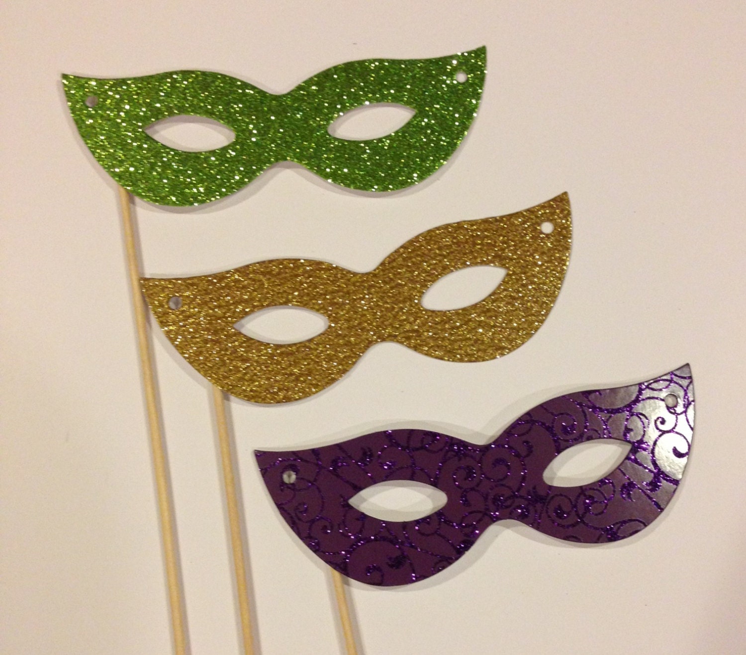 Mardi gras masquerade masks photo booth prop set of 3
