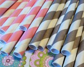ON SALE NOW 25 Light Pink Paper Straws.... with Free Diy Blank Flags, Retro