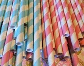 ON SALE NOW 30 Baby Blue and Baby Pink Stripe Paper Straws.... w/ Diy Blank Printables, Retro, Vintage Inspired, Biodegradable