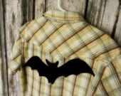 Big Boy Plaid Western Style Short Sleeve Shirt with BAT Applique / Upcycled Clothing / Kids Boys Clothing / Childrens / Boys Size 6
