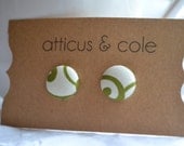 Medium Fabric Button Earrings Green Swirl Studs