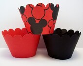 12 Cupcake Wrappers - 4 with Mickey Mouse Head design & 4 each in Red and Black