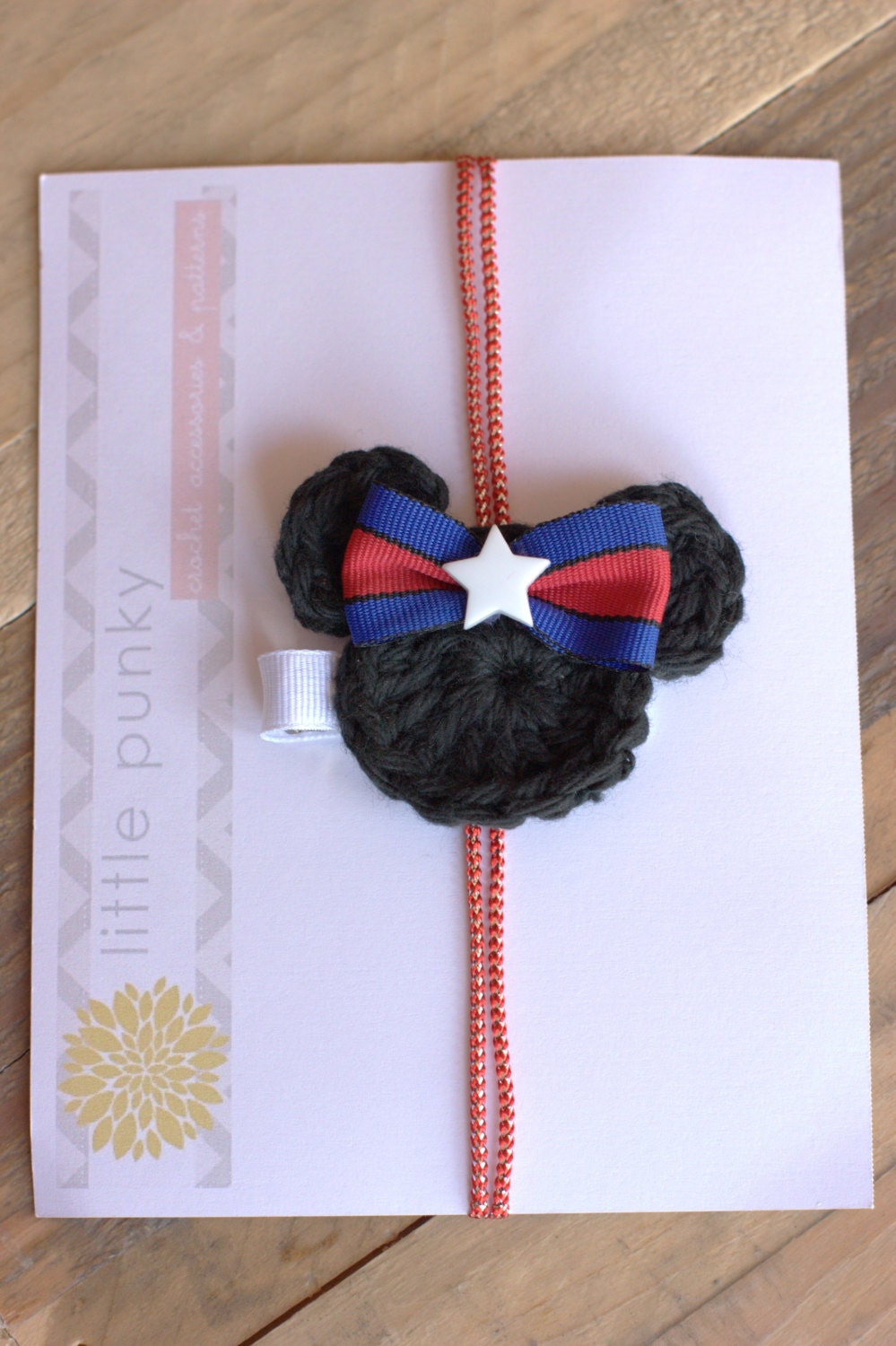 Crochet Hair Clip, Girls Hair Clip, Baby Hair Clip - "little 4th of July Minnie Mouse"