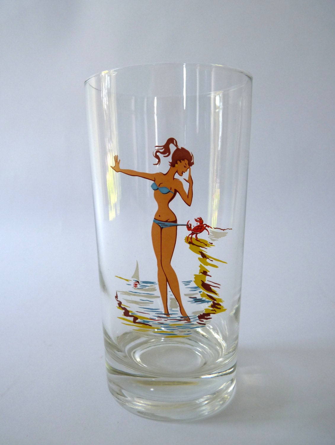 Vintage Mid Century Bikini Girl Collectible Glass Tumbler