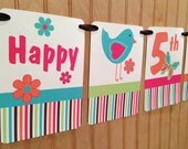 Hippie Chick PEACE SIGN Happy Birthday Banner : Owl, Bird, Butterfly, Personalized, 70s Il_170x135