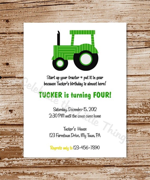 SET of 12 Green TRACTOR Invitations : Personalized Il_570xn