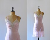 Vintage 1960s deadstock pink lace sheer slip dress. negligee. lingerie