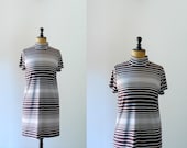 Vintage 1960s mod brown white striped shift dress
