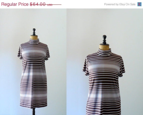 20% OFF SALE Vintage 1960s mod brown white striped shift dress