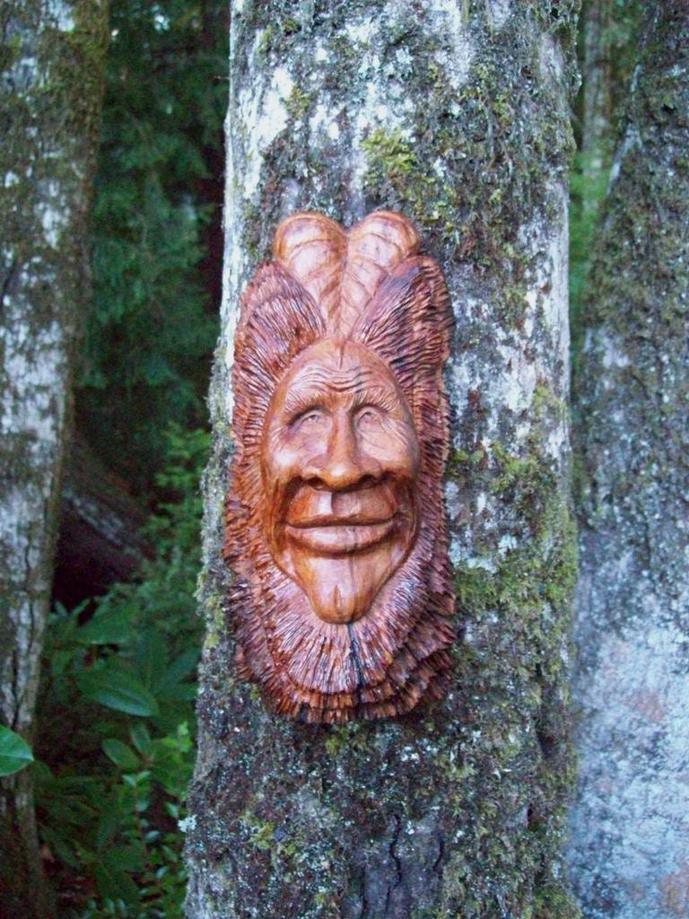handmade wood carving Big Foot mountain man tree spirit