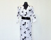 Sale... vintage origami dress / open back ivory and black rose keyhole