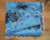 blue scarf  with needle lace edging, vintage, turkish headscarf