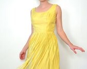 May Sale // 1950s Lemon Yellow Flapper Dress // XS // Small