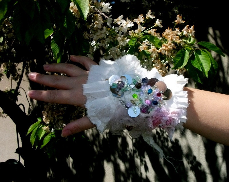 cuff,bracelet,marie antoinette,gemstone,beaded,let them eat cake,ruffles,victorian,shabby chic,layers and frills,roses,romance,wedding,bride