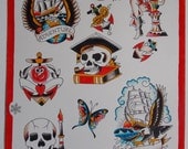 Traditional Ed Hardy Re-Paint Nautical Tattoo Flash Sheet - 11x14" - PRINT