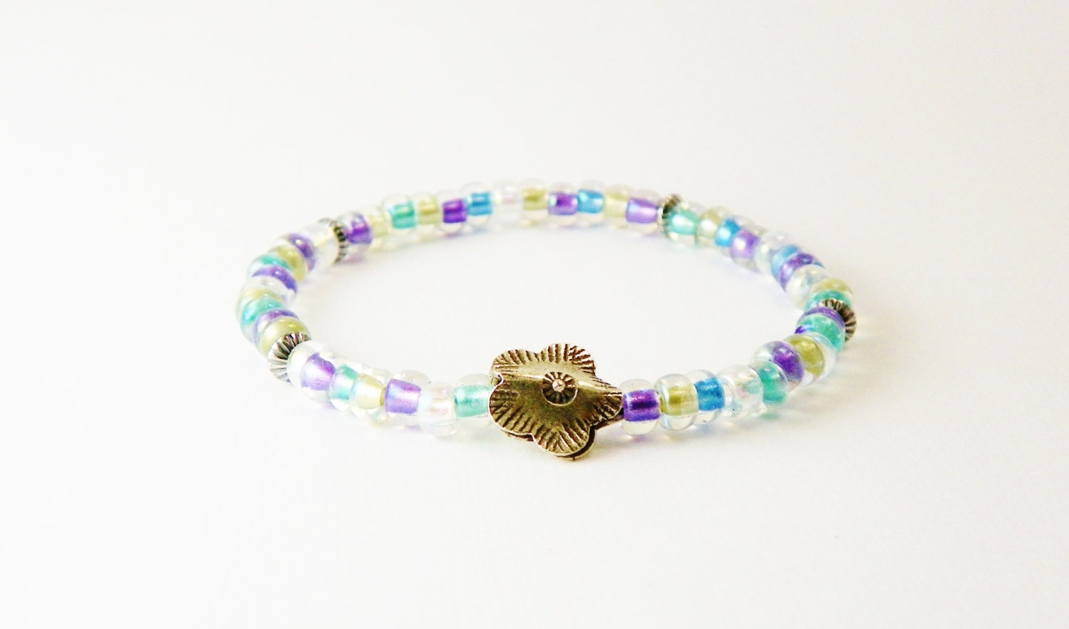 Stacking Bracelet  /  Miyuki  Seed Bead Bracelet  /  Stretch /   Silver  /  Aqua Lavender