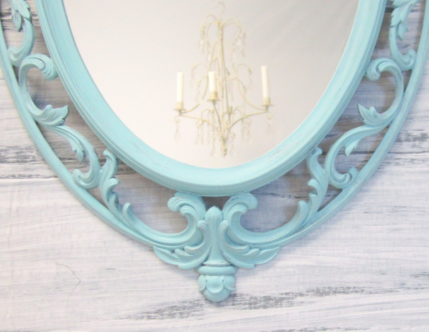 Shabby Chic Mirror For Sale FRENCH COUNTRY Home MIRROR For Sale Oval Vintage Framed Teal Blue Ornate Baroque Mirror Decorative