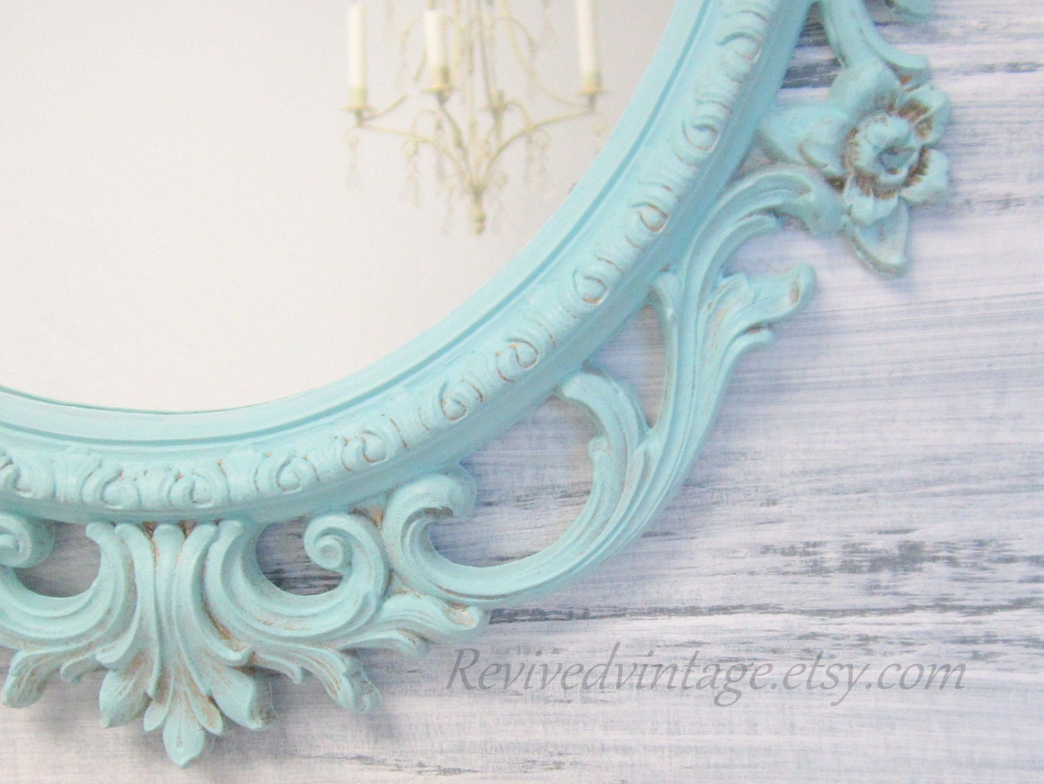 SHABBY CHIC NURSERY Teal Blue Decor Baby Girl Nursery Decor Mirror Wedding White Decorative Unique Gift New Baby Gift