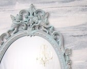 DECORATIVE VINTAGE MIRRORS For Sale Large Oval Mirror Shabby Chic Baby Nursery French Country Home Decorative Wall Mirror Teal Blue Framed